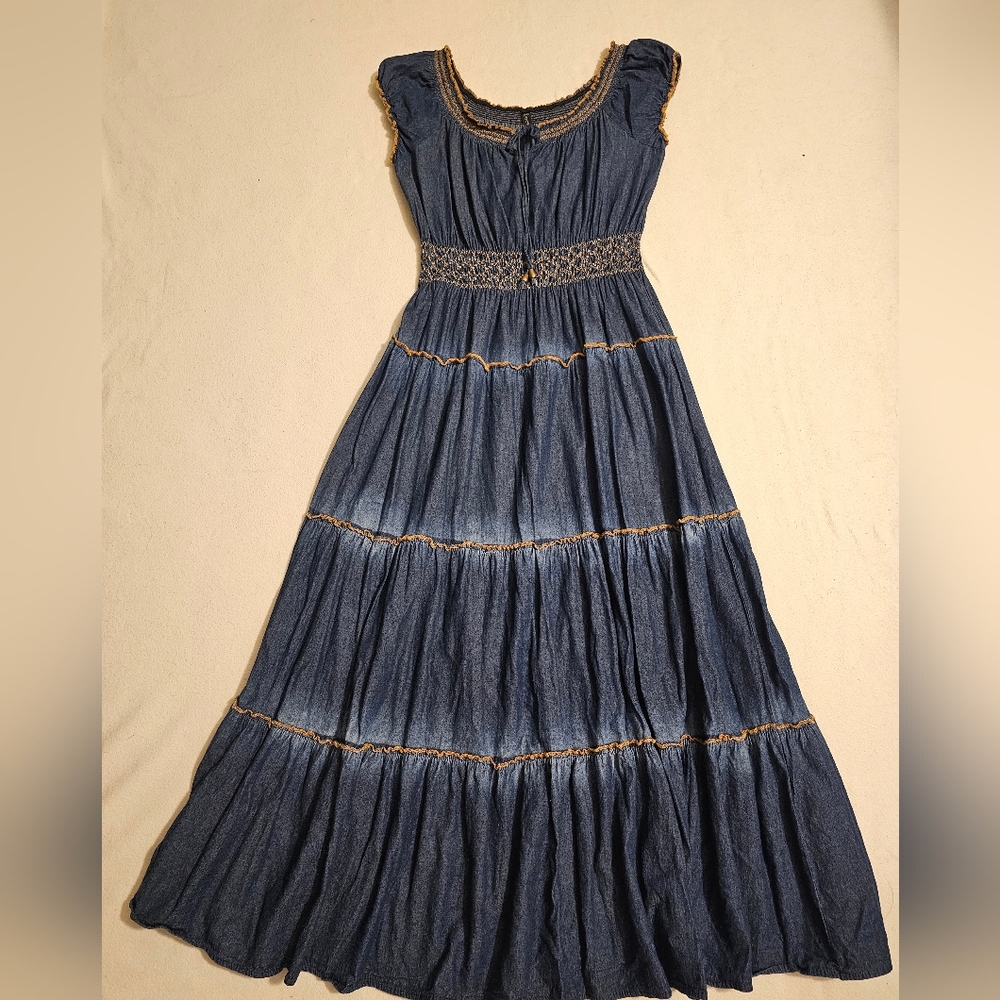 NEW! INDIGO & LACE Women's Blue Dress Elastic Waistband 100% Cotton SIZE MEDIUM. - Picture 8 of 13